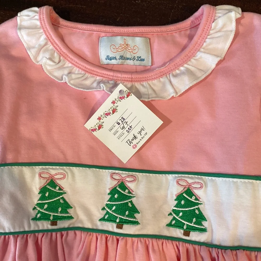 CB Boutique Girls Sz. 6/7 -2pc set Christmas Tree Pink Plaid